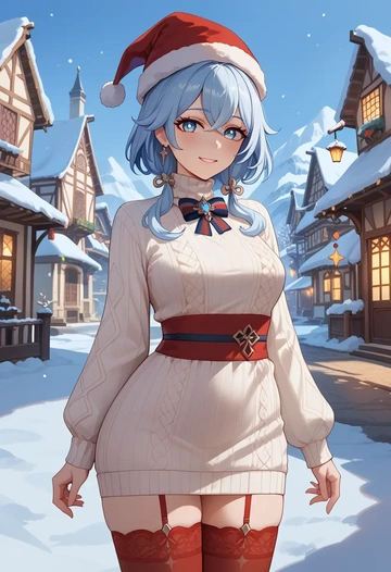 genshin_impact,paimon_(genshin_impact),Christmas,sweater dress,stockings  - AI generated anime art