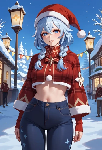 genshin_impact,paimon_(genshin_impact),Christmas,plaid trousers  - AI generated anime art