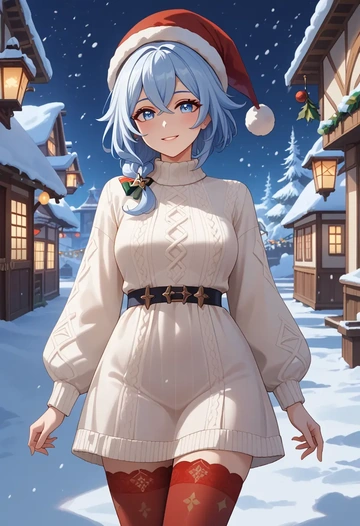 genshin_impact,paimon_(genshin_impact),Christmas,sweater dress,stockings  - AI generated anime art