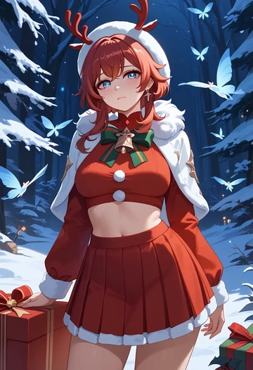 genshin_impact,paimon_(genshin_impact),Christmas,skirt  - AI generated anime art