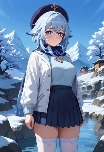 genshin_impact,paimon_(genshin_impact),winter,student uniform,puffer jacket  - AI generated anime art