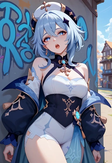 genshin_impact,paimon_(genshin_impact),patchwork graffiti top,dolphin shorts  - AI generated anime art