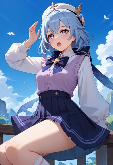 genshin_impact,paimon_(genshin_impact),spring,student uniform,vest  - AI generated anime art