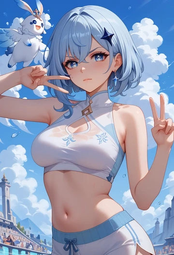 genshin_impact,paimon_(genshin_impact),sports crop,high-waisted shorts  - AI generated anime art