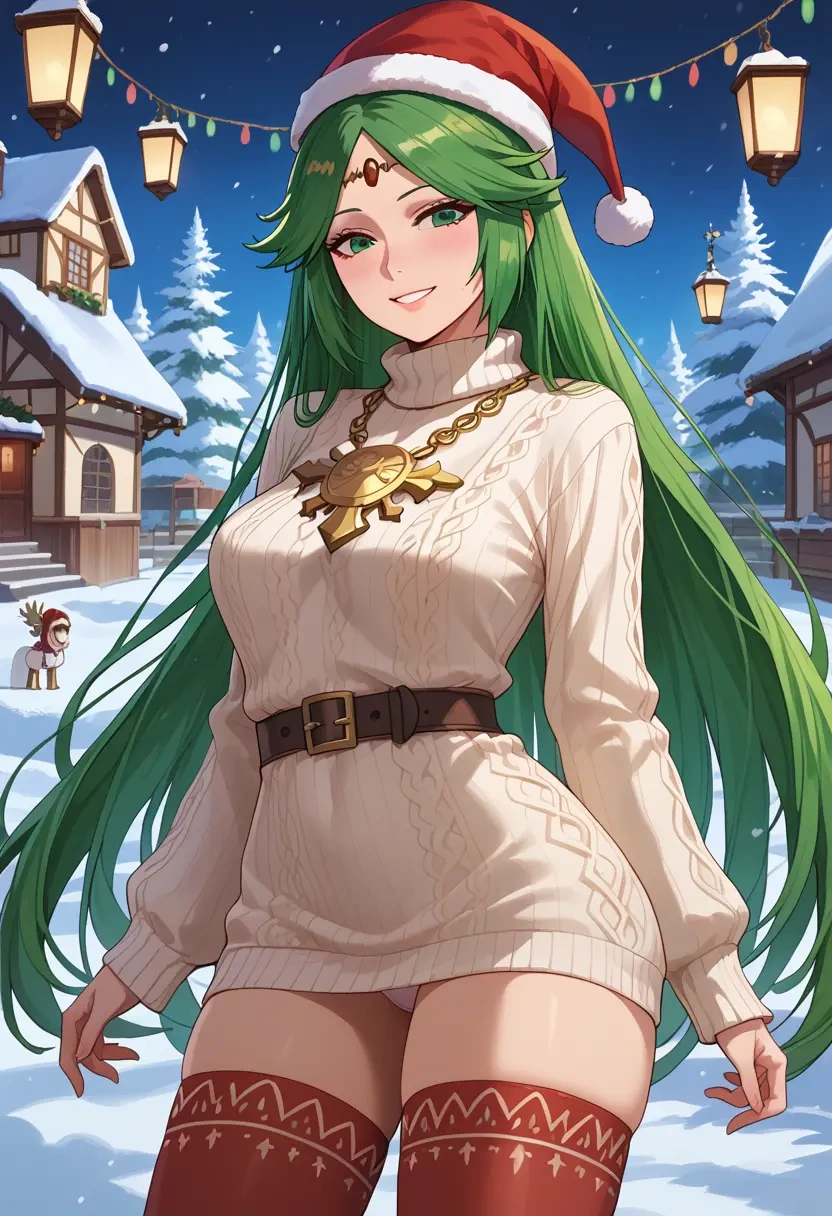 kid_icarus,palutena,Christmas,sweater dress,stockings  - 