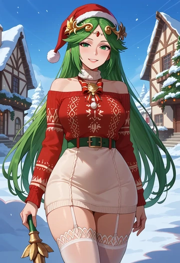 kid_icarus,palutena,sweater,stockings,Thigh garters  - AI generated anime art