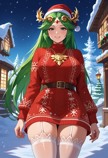 kid_icarus,palutena,sweater,stockings,Thigh garters  - AI generated anime art