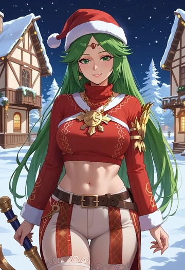 kid_icarus,palutena,Christmas,plaid trousers  - AI generated anime art