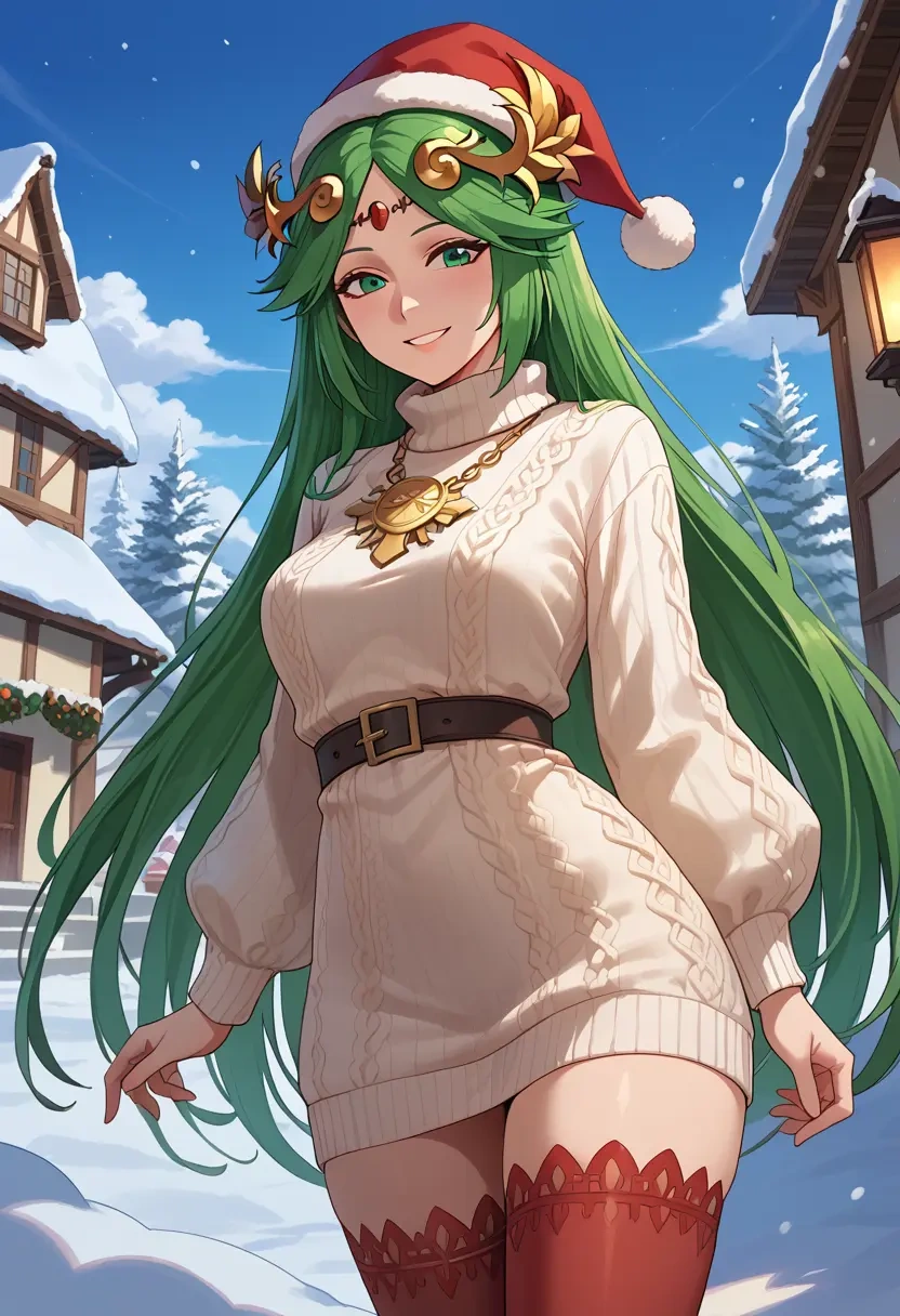 kid_icarus,palutena,Christmas,sweater dress,stockings  - 