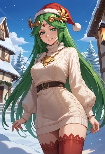 kid_icarus,palutena,Christmas,sweater dress,stockings  - AI generated anime art