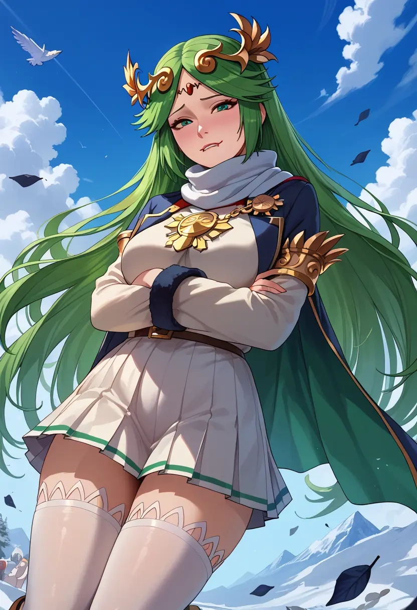 kid_icarus,palutena,winter,student uniform,puffer coat  - 