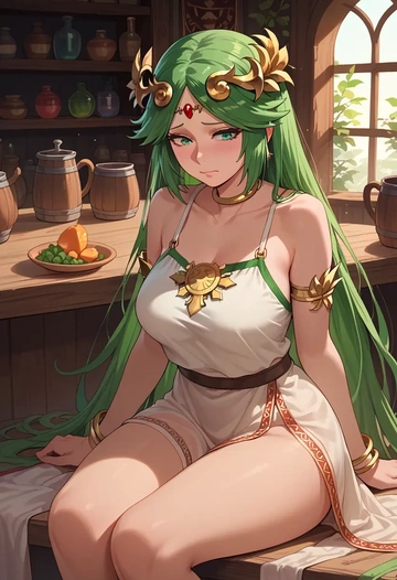 kid_icarus,palutena,abstract print tank,dolphin shorts  - AI generated anime art