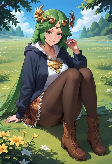 kid_icarus,palutena,winter,student uniform,hooded coat  - AI generated anime art