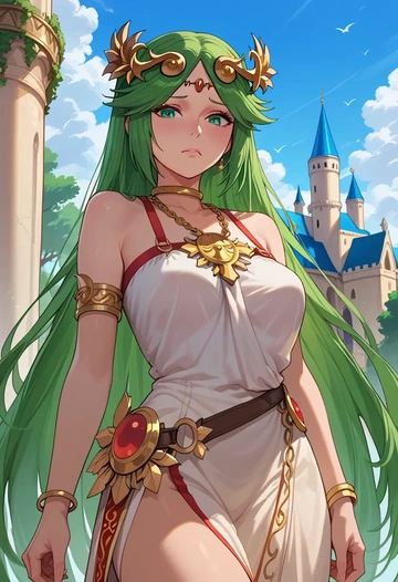 kid_icarus,palutena,abstract print tank,dolphin shorts  - AI generated anime art