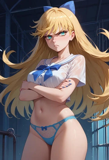 panty_stocking_with_garterbelt,panty_(psg),sleeveless top,bike shorts  - AI generated anime art