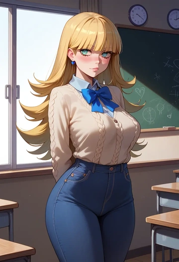 panty_stocking_with_garterbelt,panty_(psg),teacher, sweater, jeans shorts  - AI generated anime art