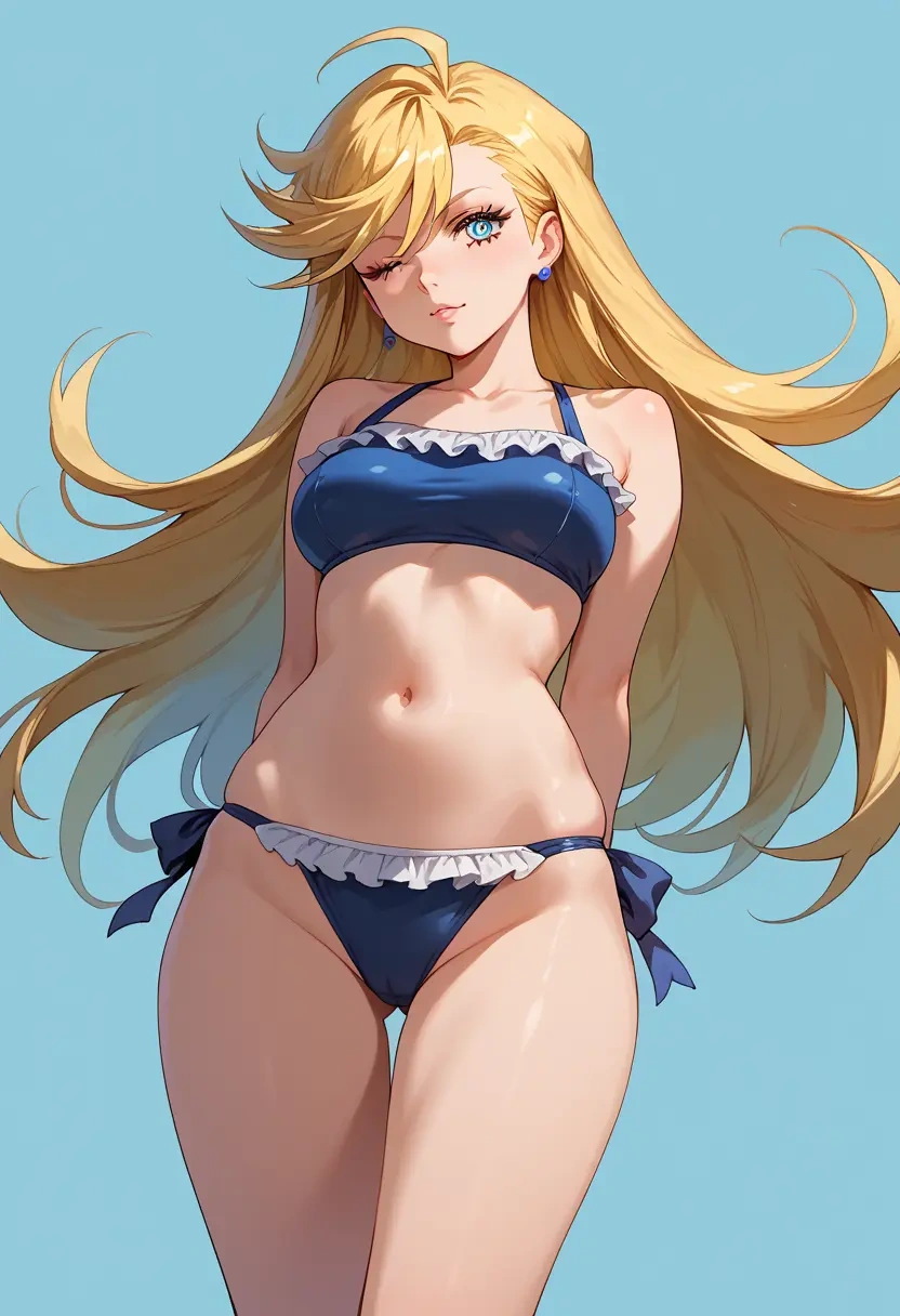 panty_stocking_with_garterbelt,panty_(psg),retro style swimsuit,frilled neckline,bow detail  - 