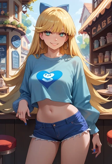 panty_stocking_with_garterbelt,panty_(psg),graphic tee,shorts,sneakers  - AI generated anime art