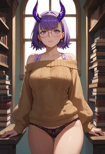 fate_(series),passionlip_(fate),sweater,panties,off-shoulder,glasses,sexy  - AI generated anime art