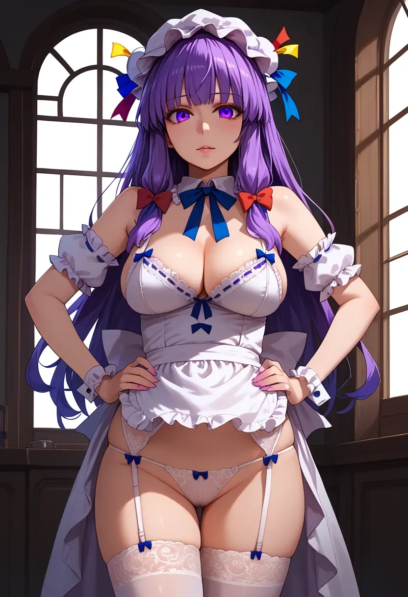 touhou,patchouli_knowledge,maid, sexy, stockings,panties  - 