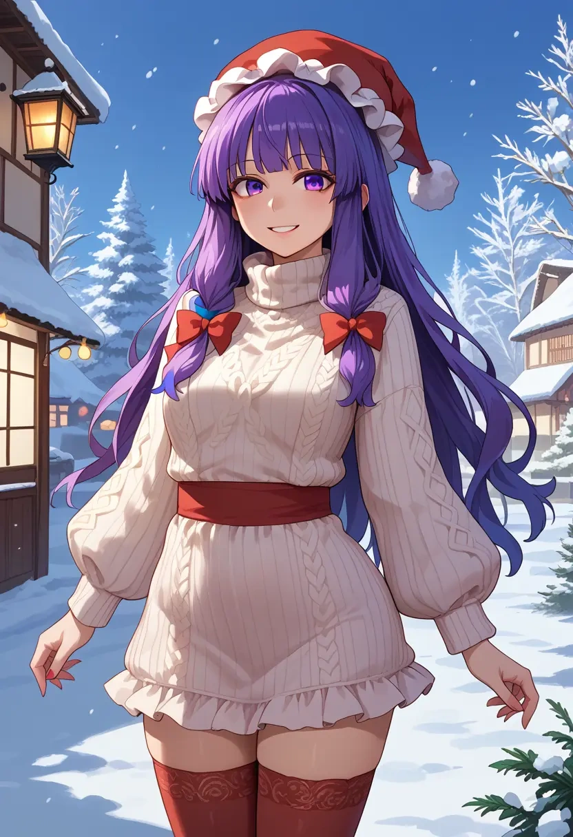 touhou,patchouli_knowledge,Christmas,sweater dress,stockings  - 