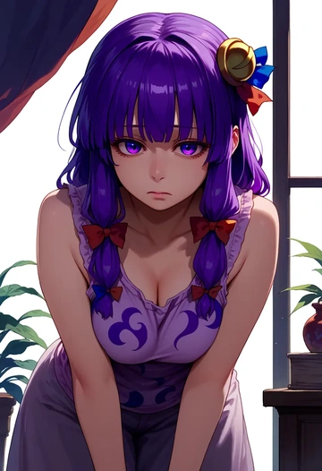 touhou,patchouli_knowledge,tank top,drawstring pants  - AI generated anime art