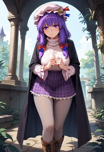 touhou,patchouli_knowledge,winter,student uniform,pea coat  - AI generated anime art