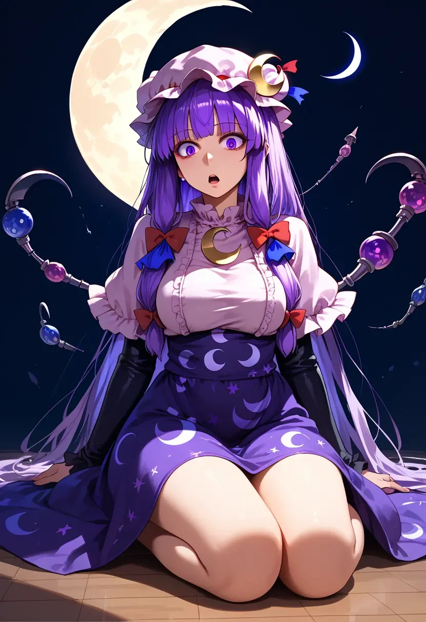 touhou,patchouli_knowledge,gothic priestess gown,high slit,embroidered veil  - 