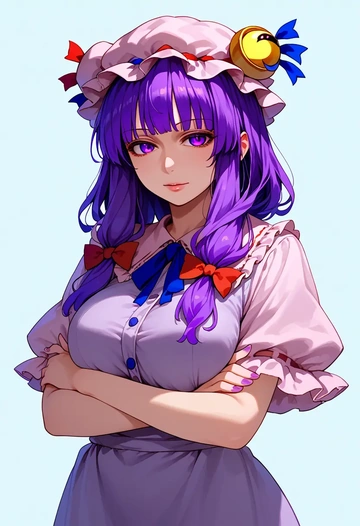 touhou,patchouli_knowledge,mesh graffiti top,dolphin shorts  - AI generated anime art