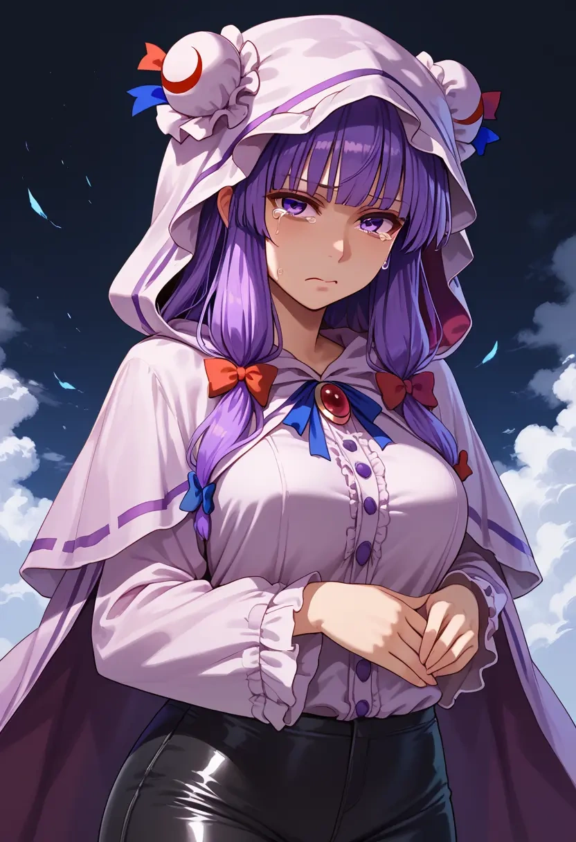 touhou,patchouli_knowledge,cape,hooded,leather pants  - 