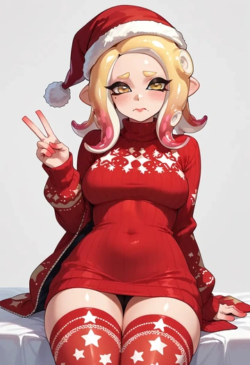 splatoon_(series),pearl_(splatoon),Christmas,sweater dress,stockings  - AI generated anime art