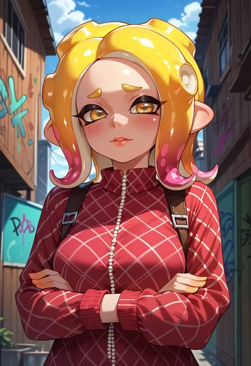 splatoon_(series),pearl_(splatoon),neon graffiti top,dolphin shorts  - AI generated anime art