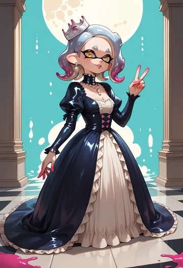 splatoon_(series),pearl_(splatoon),gothic priestess gown,high slit,embroidered veil  - AI generated anime art