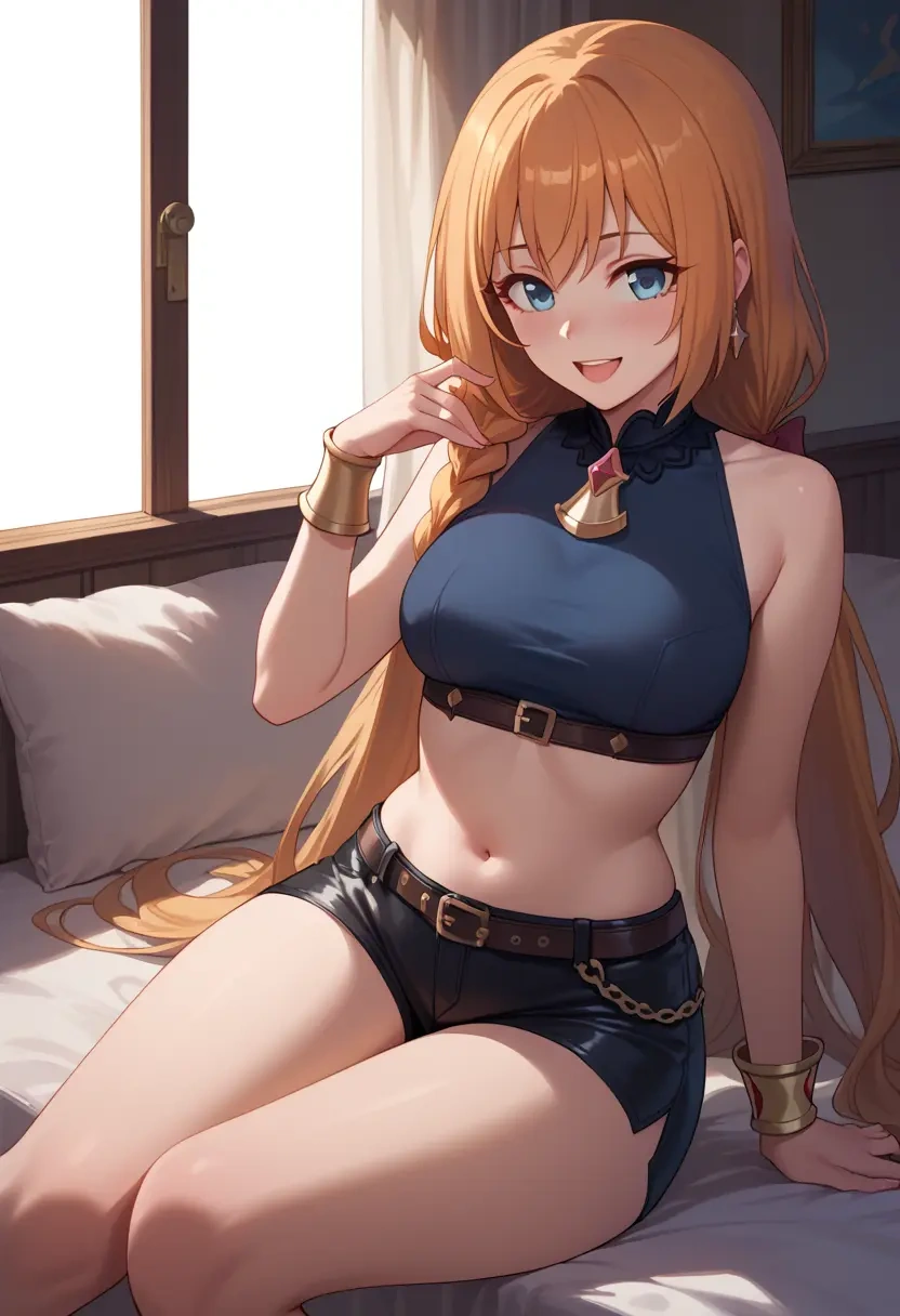 princess_connect,pecorine_(princess_connect),leather,shorts,crop top  - 