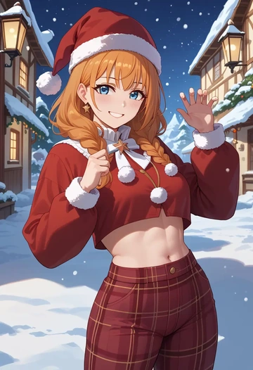 princess_connect,pecorine_(princess_connect),Christmas,plaid trousers  - AI generated anime art