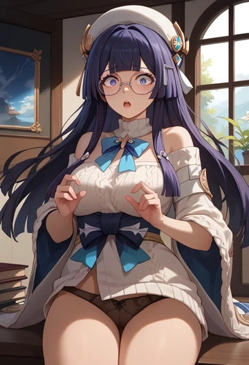 star rail,pela,sweater,panties,off-shoulder,glasses,sexy  - AI generated anime art