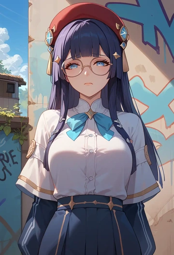 star rail,pela,oversized graffiti shirt,dolphin shorts  - AI generated anime art