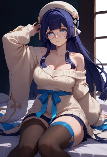 star rail,pela,cross-legged,off-shoulder,sweater,stockings  - AI generated anime art