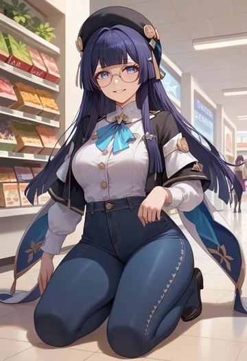 star rail,pela,denim jacket,cropped,leather leggings  - AI generated anime art