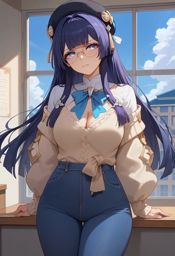 star rail,pela,teacher, sweater, jeans shorts  - AI generated anime art