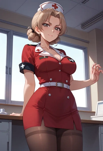 girls_und_panzer,pepperoni_(girls_und_panzer),nurse, pantyhose,mini skirt  - AI generated anime art