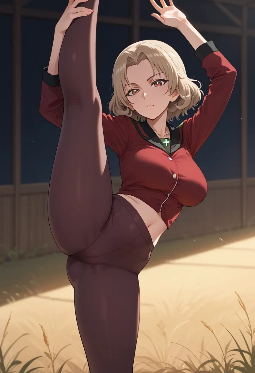 girls_und_panzer,pepperoni_(girls_und_panzer),yoga, standing split,sexy,  - 