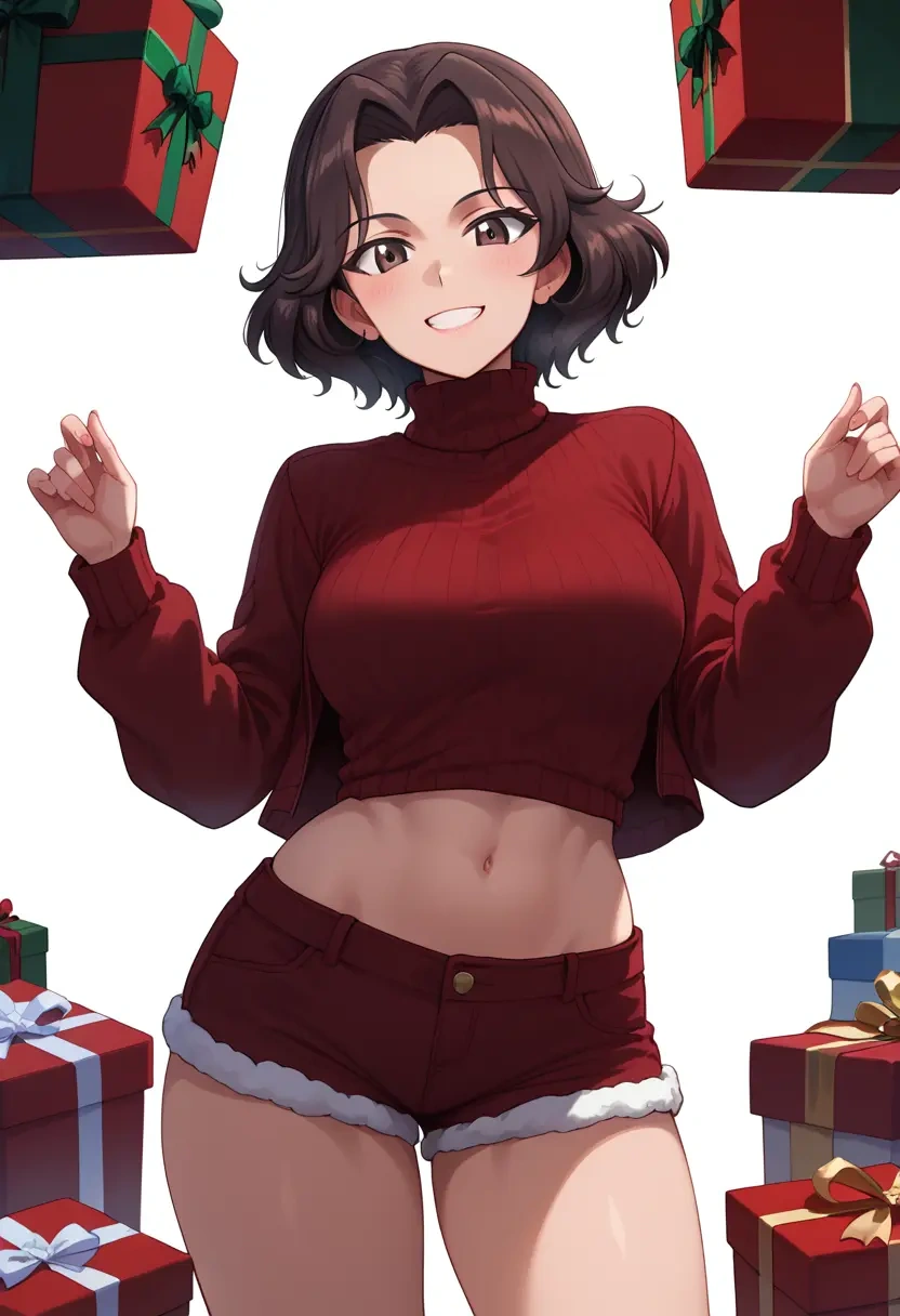 girls_und_panzer,pepperoni_(girls_und_panzer),Christmas,red velvet shorts,turtleneck sweater  - 