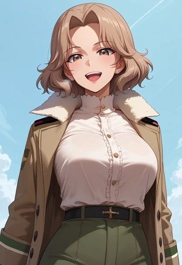 girls_und_panzer,pepperoni_(girls_und_panzer),coat,fur-collar,tailored trousers  - AI generated anime art