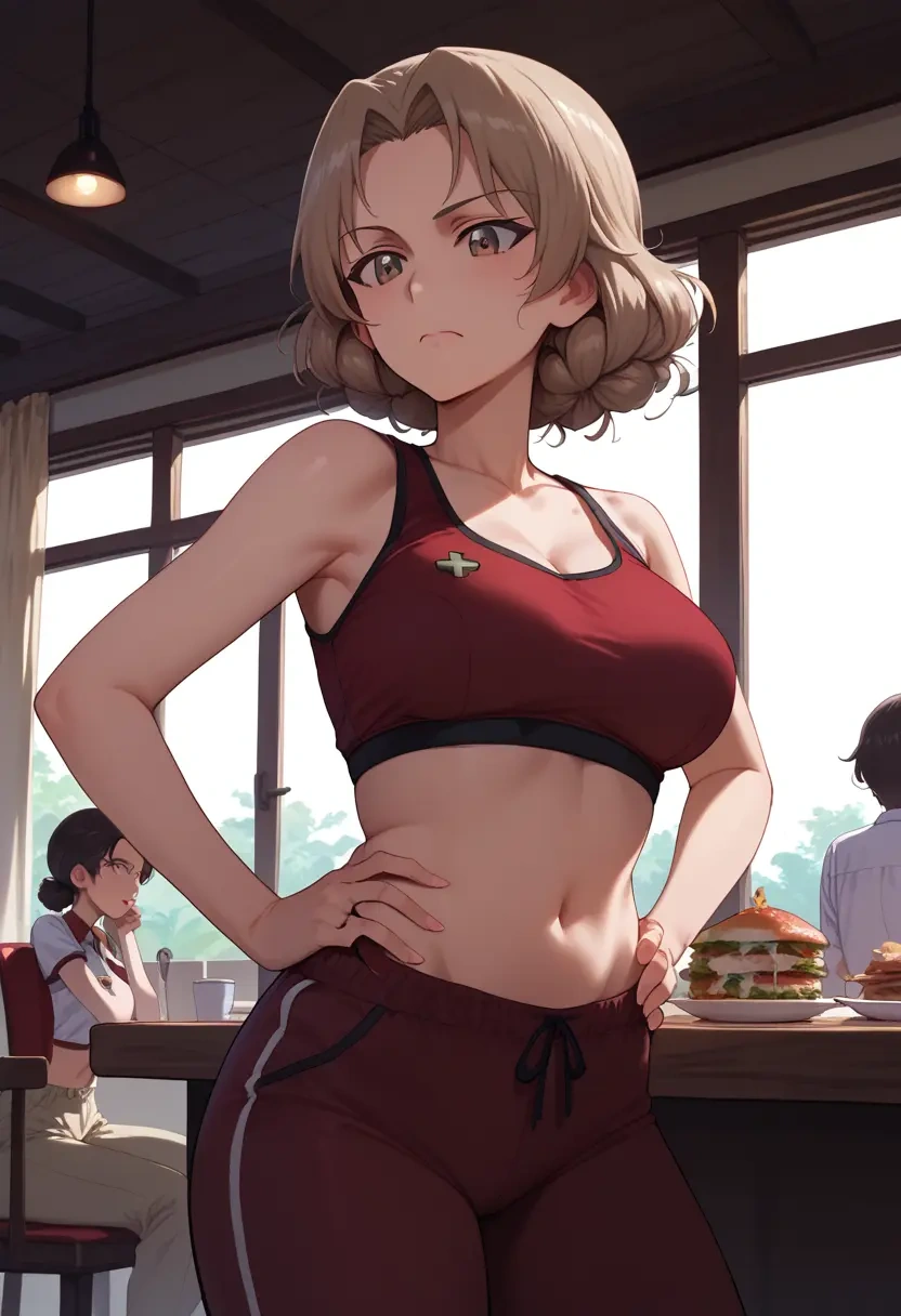 girls_und_panzer,pepperoni_(girls_und_panzer),sports crop,high-waisted shorts  - 