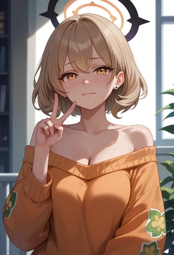 blue_archive,peroro_(blue_archive),orange,sweater  - AI generated anime art