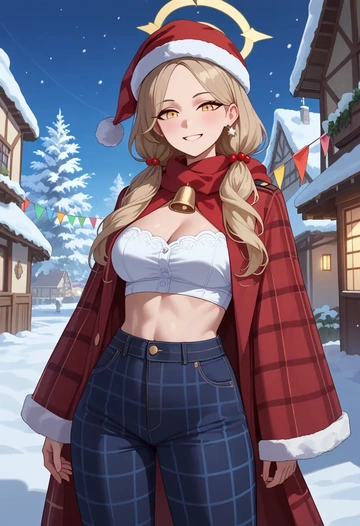 blue_archive,peroro_(blue_archive),Christmas,plaid trousers  - AI generated anime art