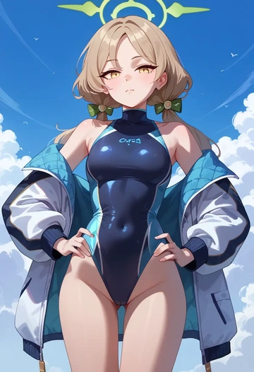 blue_archive,peroro_(blue_archive),racerback swimsuit,striped trim,name tag patch  - AI generated anime art