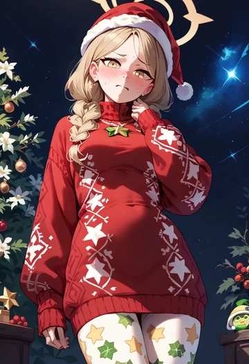 blue_archive,peroro_(blue_archive),Christmas,sweater dress,stockings  - AI generated anime art