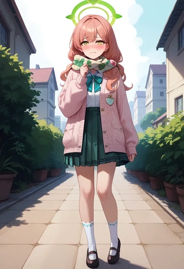 blue_archive,peroro_(blue_archive),spring,student uniform,light cardigan  - AI generated anime art